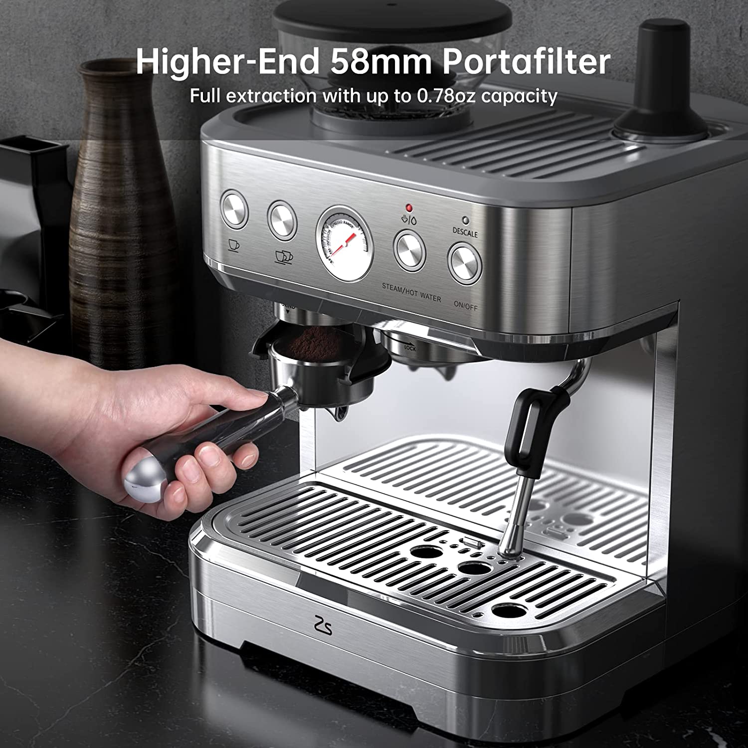 Zstar Espresso Machine with Milk Frother and Grinder