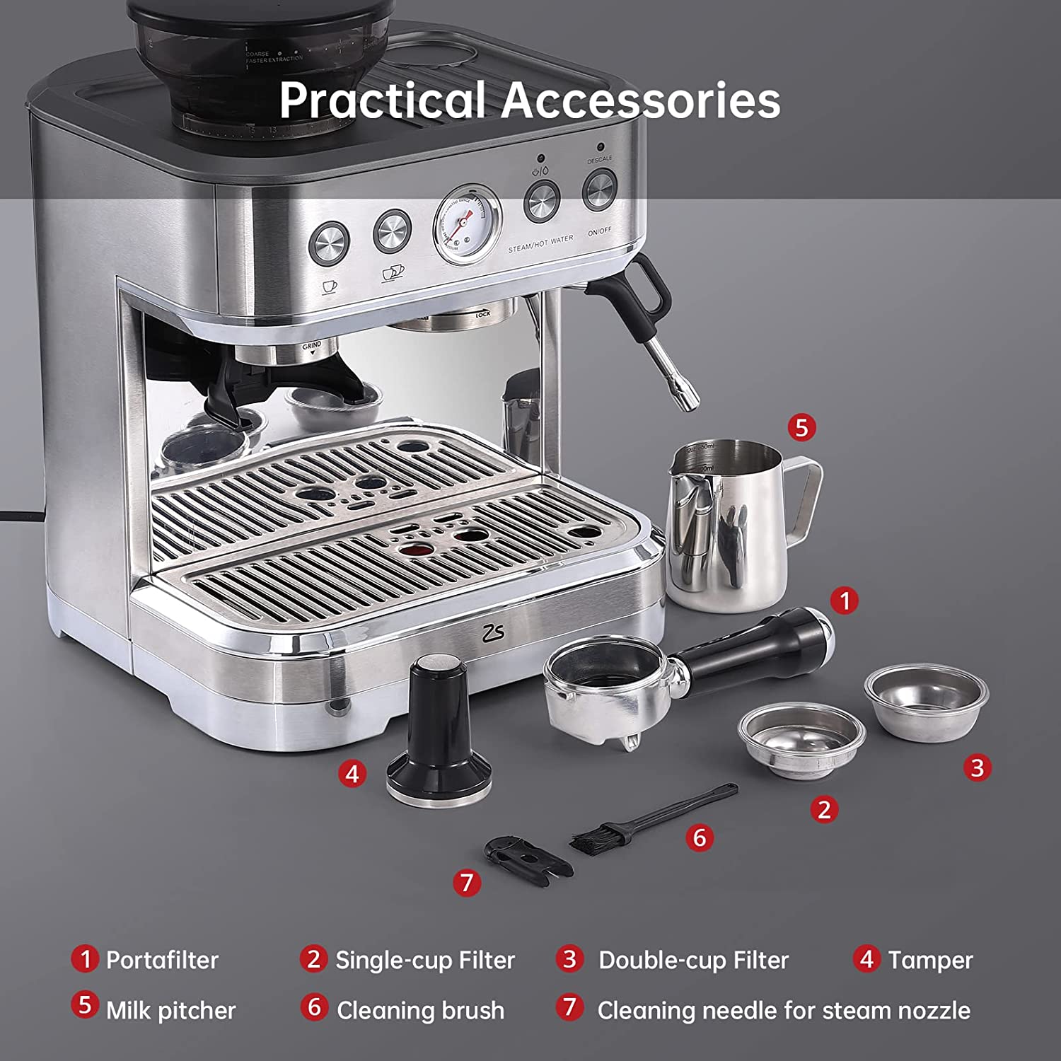 Zstar Espresso Machine with Milk Frother and Grinder