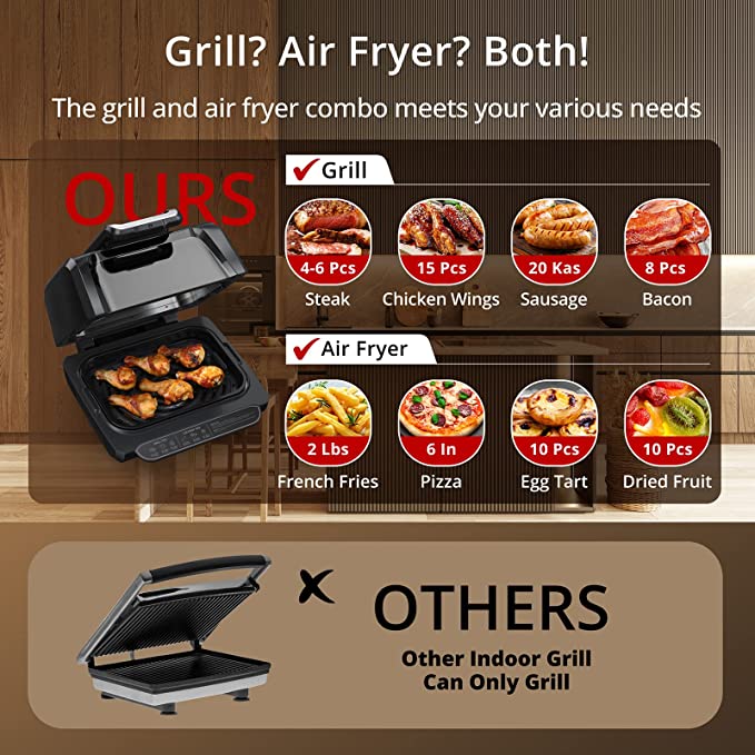 US ZSTAR Air Fryer GZ01 7-in-1 4QT Smokeless Electric Air Grill US Plug