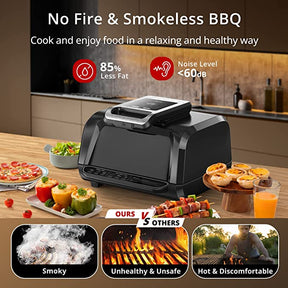 Indoor Grill Air Fryer Combo with See-Through Window, Zstar 7-in-1  Smokeless Electric Air Grill up to 450F, 1750W Contact Grill with Non-Stick  Removable Plates, Even Heat, Silicon Tongs as Gift, 4Qt 